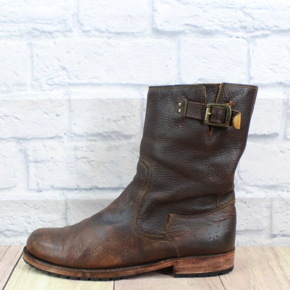 Frye Other - FRYE Brown Distressed Leather Buckle Strap Pull On Boots Size 7.5 D